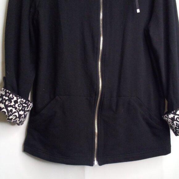 Weekends by Chico's Jacket Women 2 L Full Zip Pockets Roll Tab Sleeve Black - Picture 7 of 16